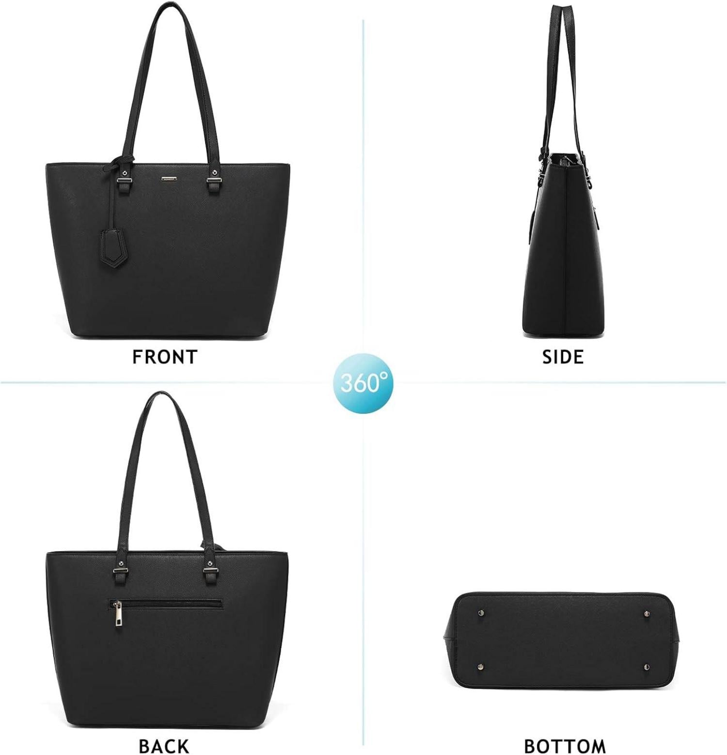 Schwarze Damen Handtaschen Set Schultertasche Umhängetasche 4-teilig