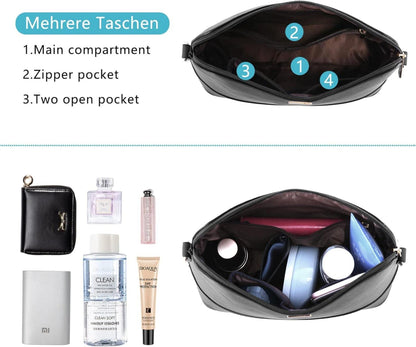 Schwarze Handtasche Damen Shopper Umhängetasche Geldbörse Set 4-teilig