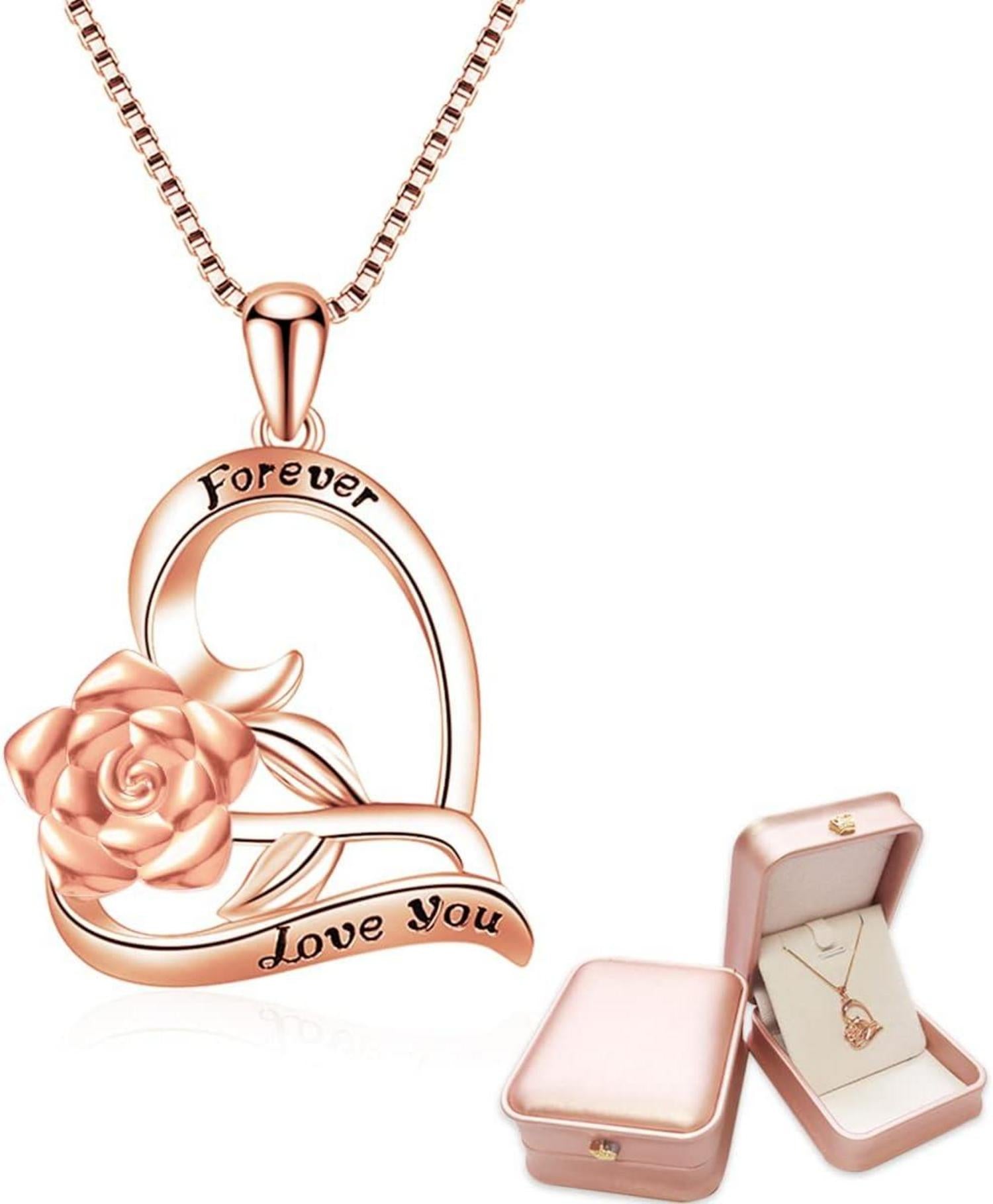 925 Sterling Silber Herzkette mit roségoldener Gravur - Silber