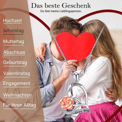 925er Sterlingsilber Herz-Rosen-Halskette für Damen, Geschenk zum
