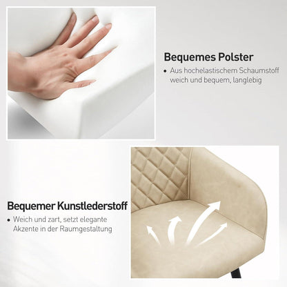 CLIPOP Esszimmerstuhl Kunstleder Bezug Armlehne Metallbeine Elfenbeinbeige