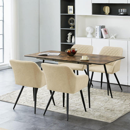 CLIPOP Esszimmerstuhl Kunstleder Bezug Armlehne Metallbeine Elfenbeinbeige