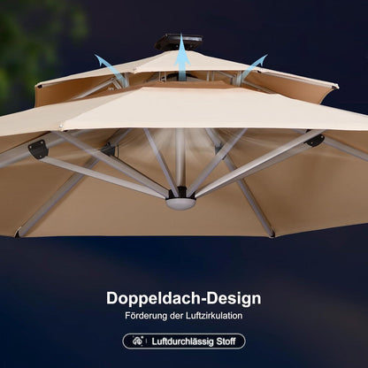 PURPLE LEAF Sonnenschirm LED Solar Beleuchtung Ampelschirm Ø 330cm