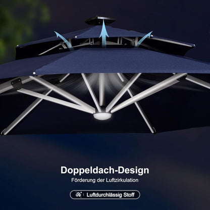PURPLE LEAF Sonnenschirm 330 cm Led Solar Beleuchtung Ampelschirm