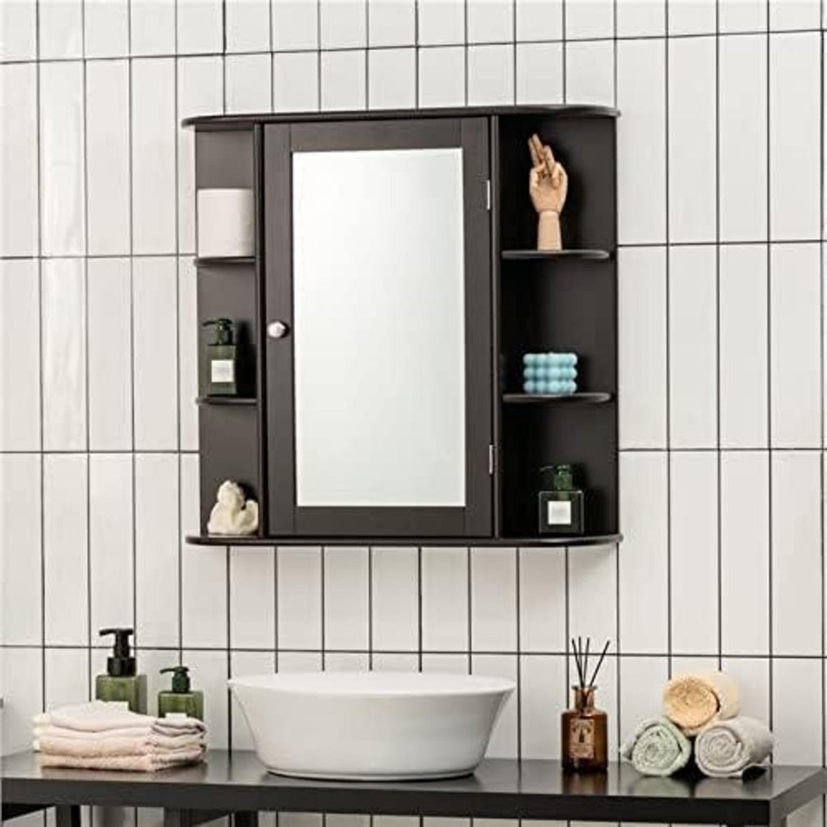 Hängender Spiegelschrank Braun – 65x17x63 cm mit Ablagen