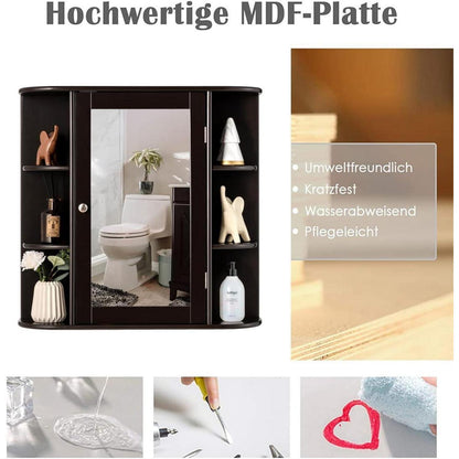 Hängender Spiegelschrank Braun – 65x17x63 cm mit Ablagen