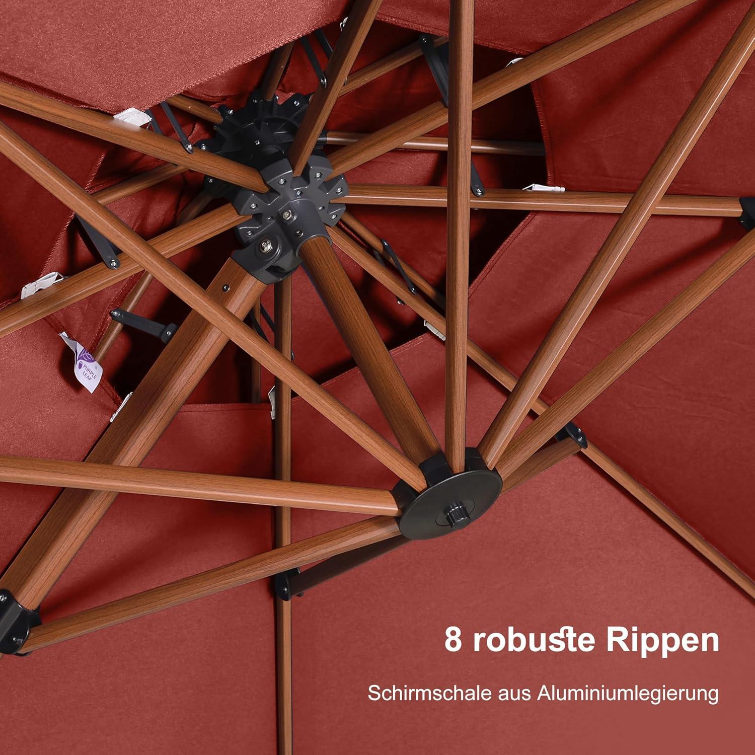 PURPLE LEAF Alu Holzoptik Ampelschirm Rechteckig 270x365cm Bordeaux
