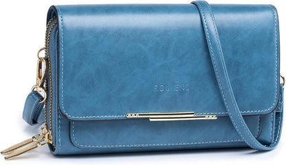 Handytasche Damen Umhängetasche PU Leder Crossbody Ölwachs-blau