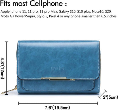 Kleine Damen PU Leder Umhängetasche Crossbody Ölwachs-blau
