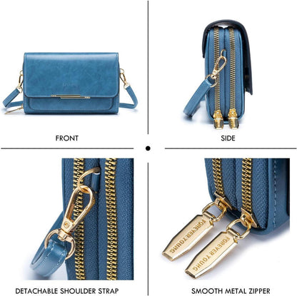 Roulens Damen Klein Handy Umhängetasche PU Leder Crossbody Schultertasche Blau
