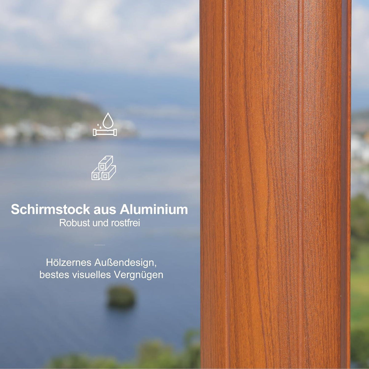 Alu Sonnenschirm 300x300cm Holzoptik XXL Doppeldach Cream