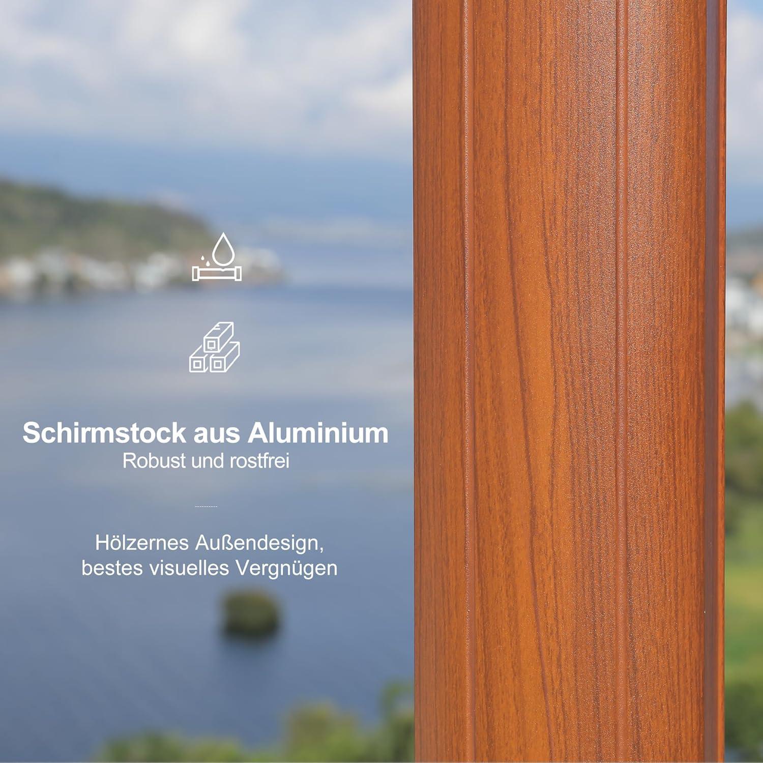 Sonnenschirm Groß Ampelschirm 270 x 270 cm Holzoptik Doppeldach