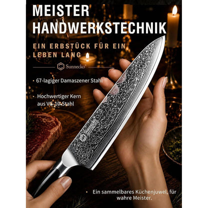 20cm Damast Kochmesser – Scharfes Küchenmesser mit Ergonomischem Griff