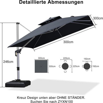 Sonnenschirm Balkon 300x300cm Ampelschirm UV50+ Grau
