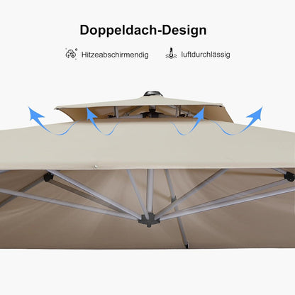 Sonnenschirm Ampelschirm 330x330cm Drehbar, XXL UV50+ Beige