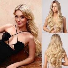 Lange Blonde Ombre Perücke mit Mittelscheitel – Synthetisch & Hitzebeständig