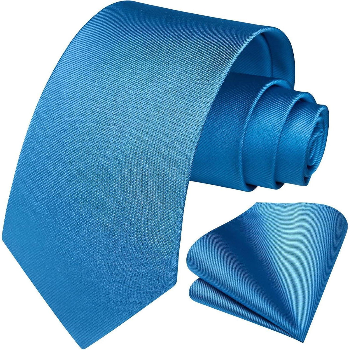 Krawatten-Set Herren mit Einstecktuch, einfarbig, Blau
