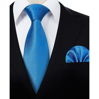 Krawatten-Set Herren mit Einstecktuch, einfarbig, Blau