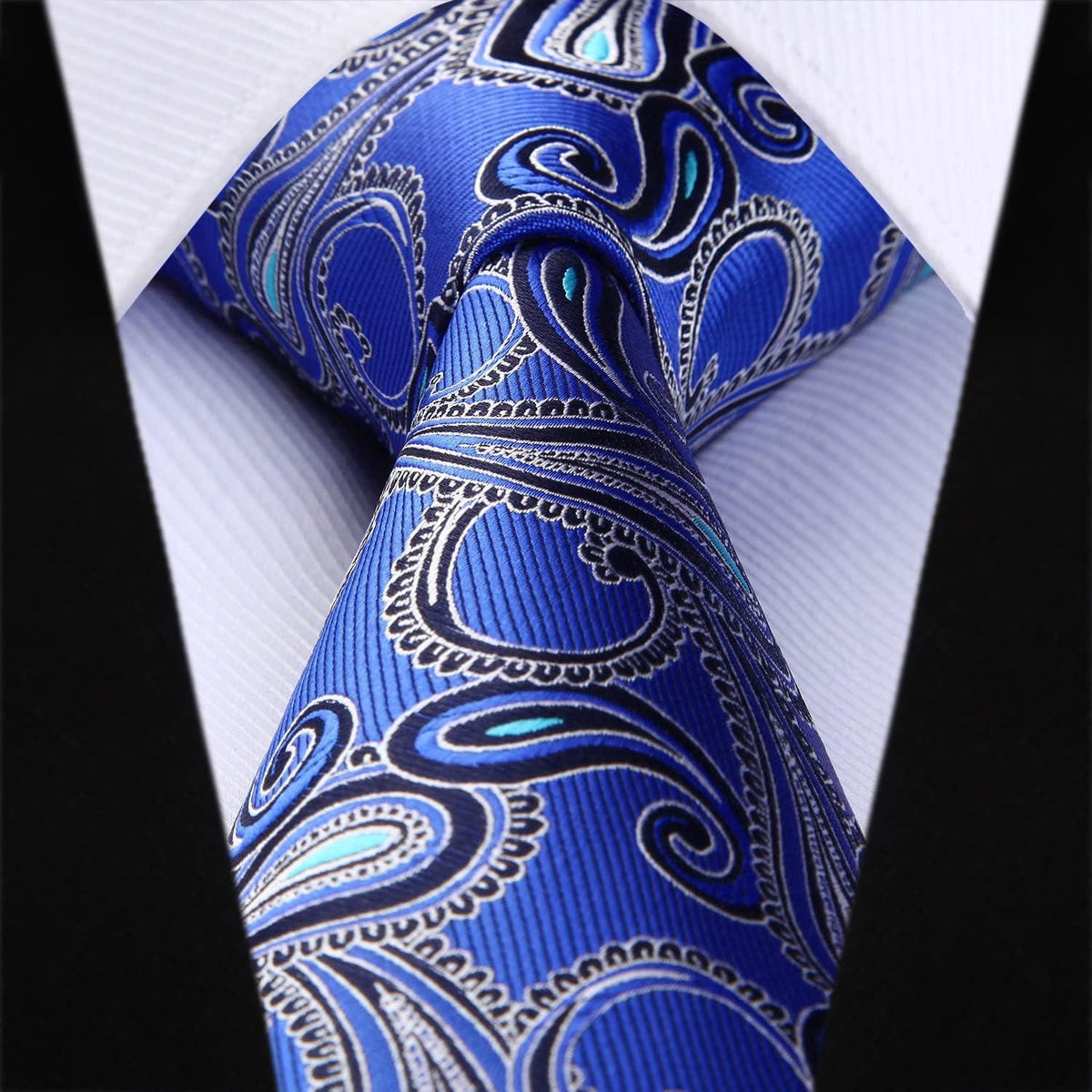 Paisley Wedding Necktie & Handkerchief Set Blue Floral Pattern