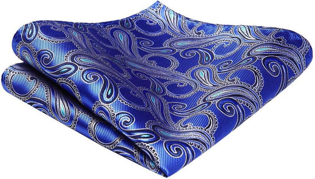 HISDERN Paisley Wedding Tie Men's Necktie Handkerchief Blue Floral