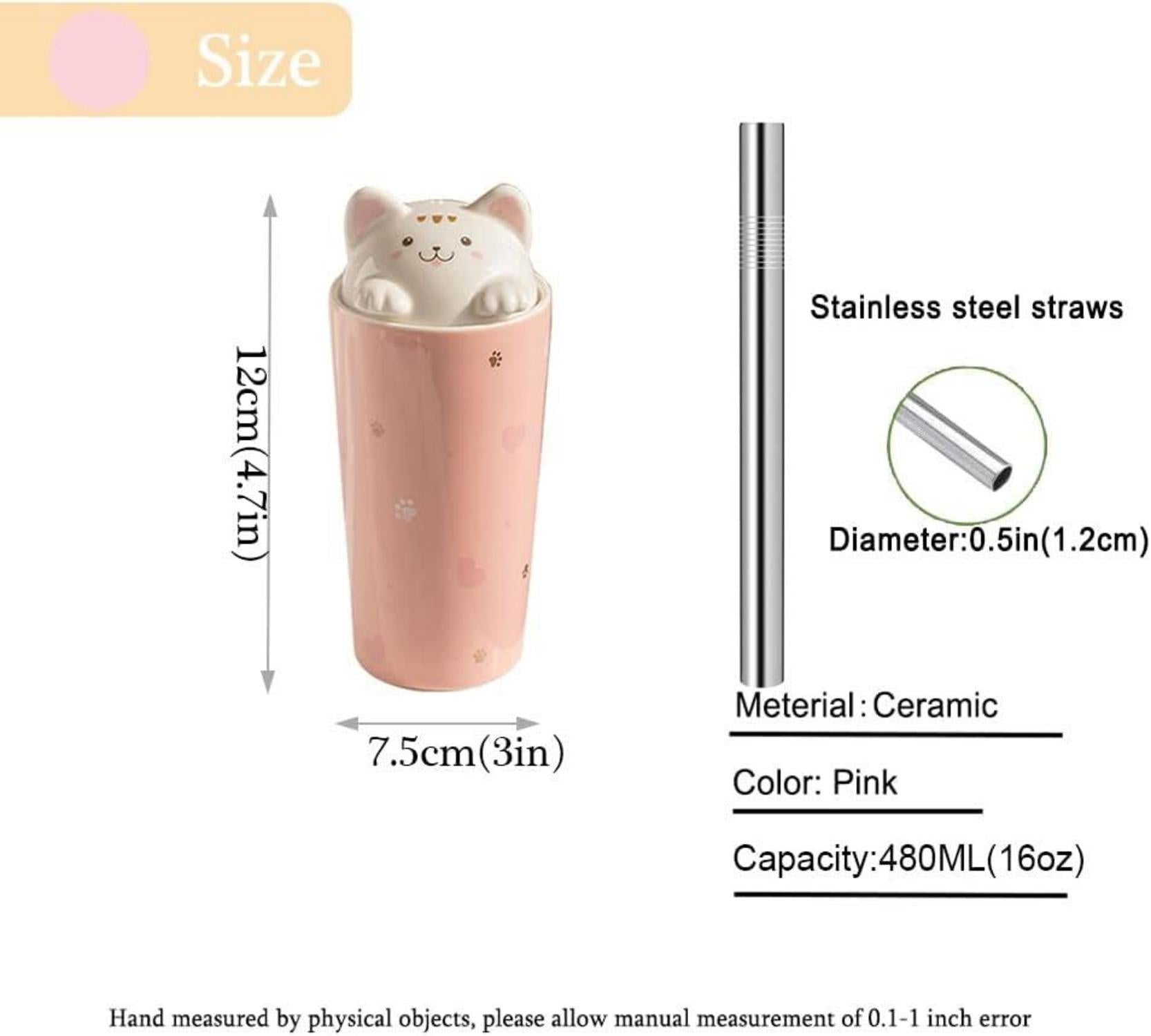 Katze Kaffeetasse Reisebecher 3D Katze Keramik 480ml deckelbar Rosa