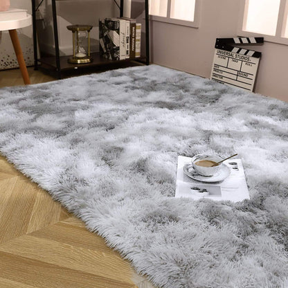 Hochflor Teppich Grau Weiß 200x250 cm Flauschig Weich