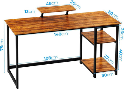 Schreibtisch mit Stauraum 140cm Monitorständer Walnuss