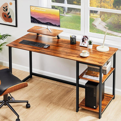 Schreibtisch 140cm Walnuss Bürotisch mit Stauraum & Monitorständer