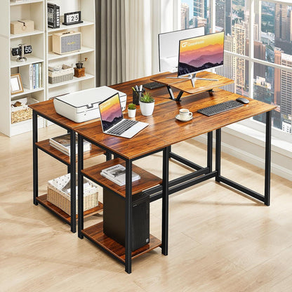 Schreibtisch 140cm mit Stauraum & Monitorständer Walnuss Bürotisch