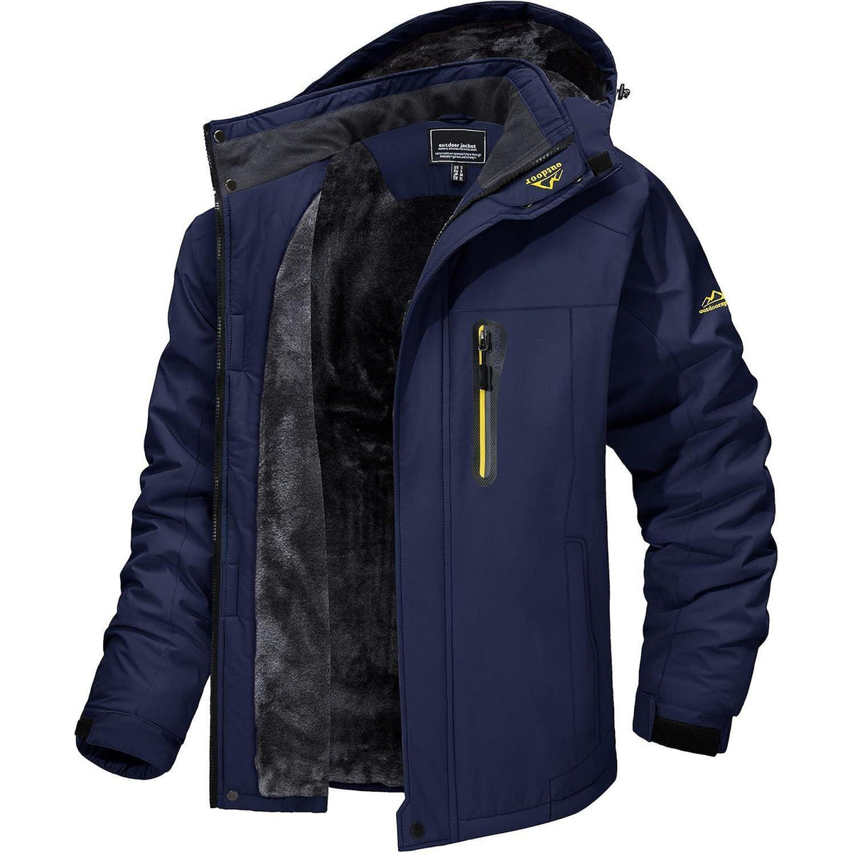 Herren Winterjacke Fleece warm winddicht wasserdicht abnehmbare Kapuze Dunkelblau L