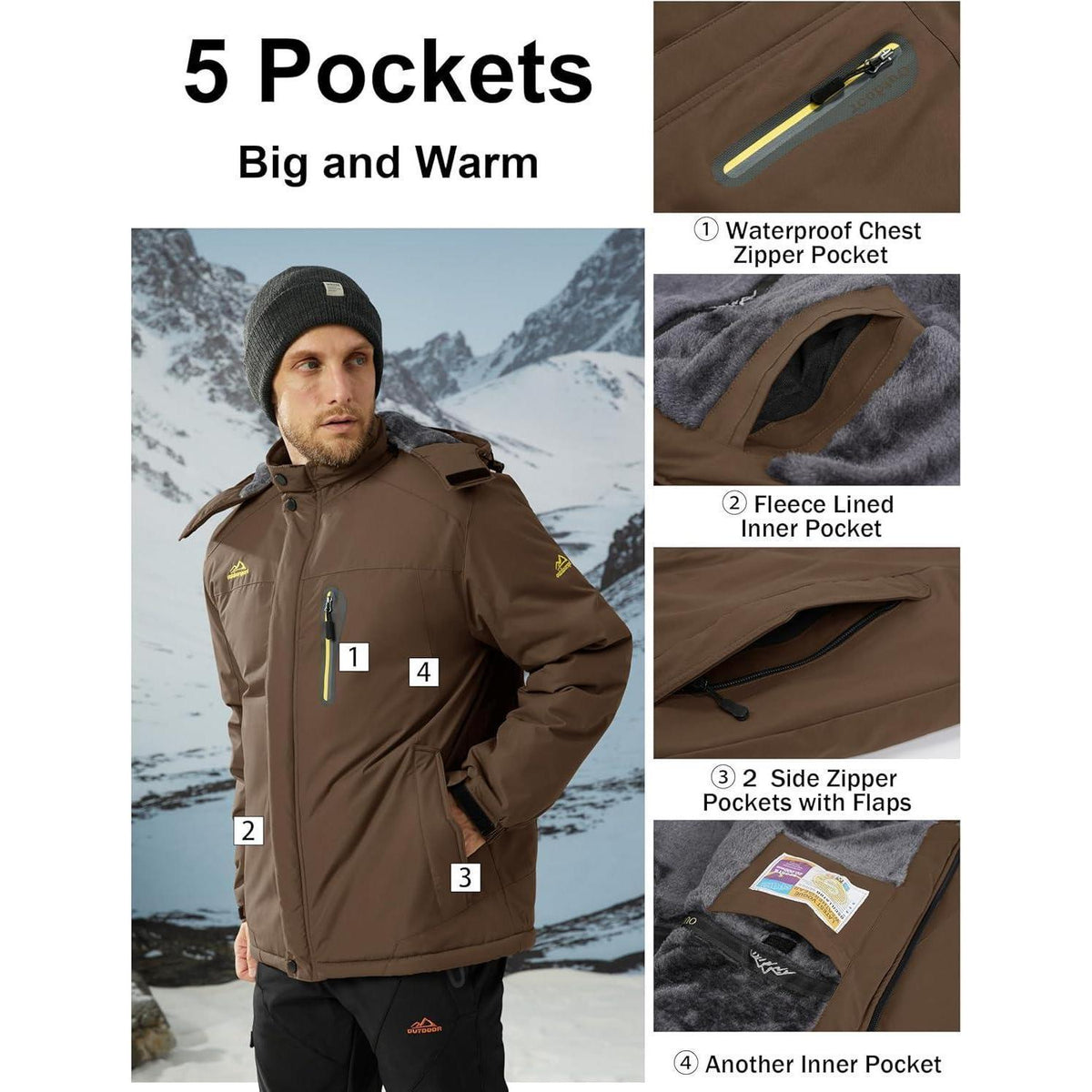 Herren Fleecejacke Winter Warm Gefüttert Winddicht Wasserdicht Jacke 3XL