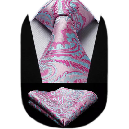 Herren Krawatte & Einstecktuch Set Rosa Paisley Seide