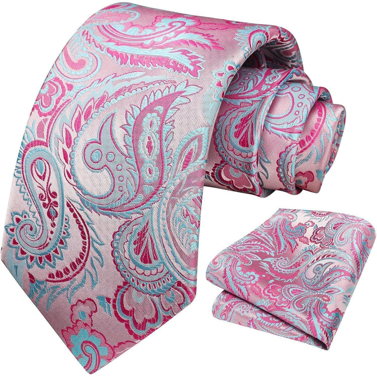 Herren Krawatte & Einstecktuch Set Rosa Paisley Seide