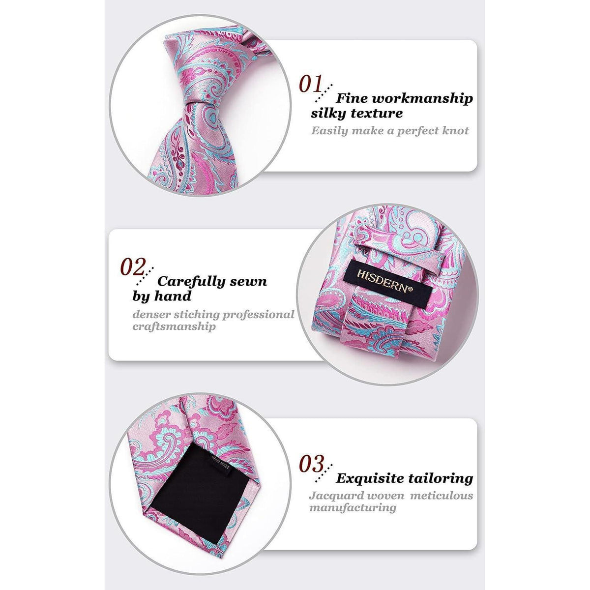Herren Krawatte & Einstecktuch Set Rosa Paisley Seide