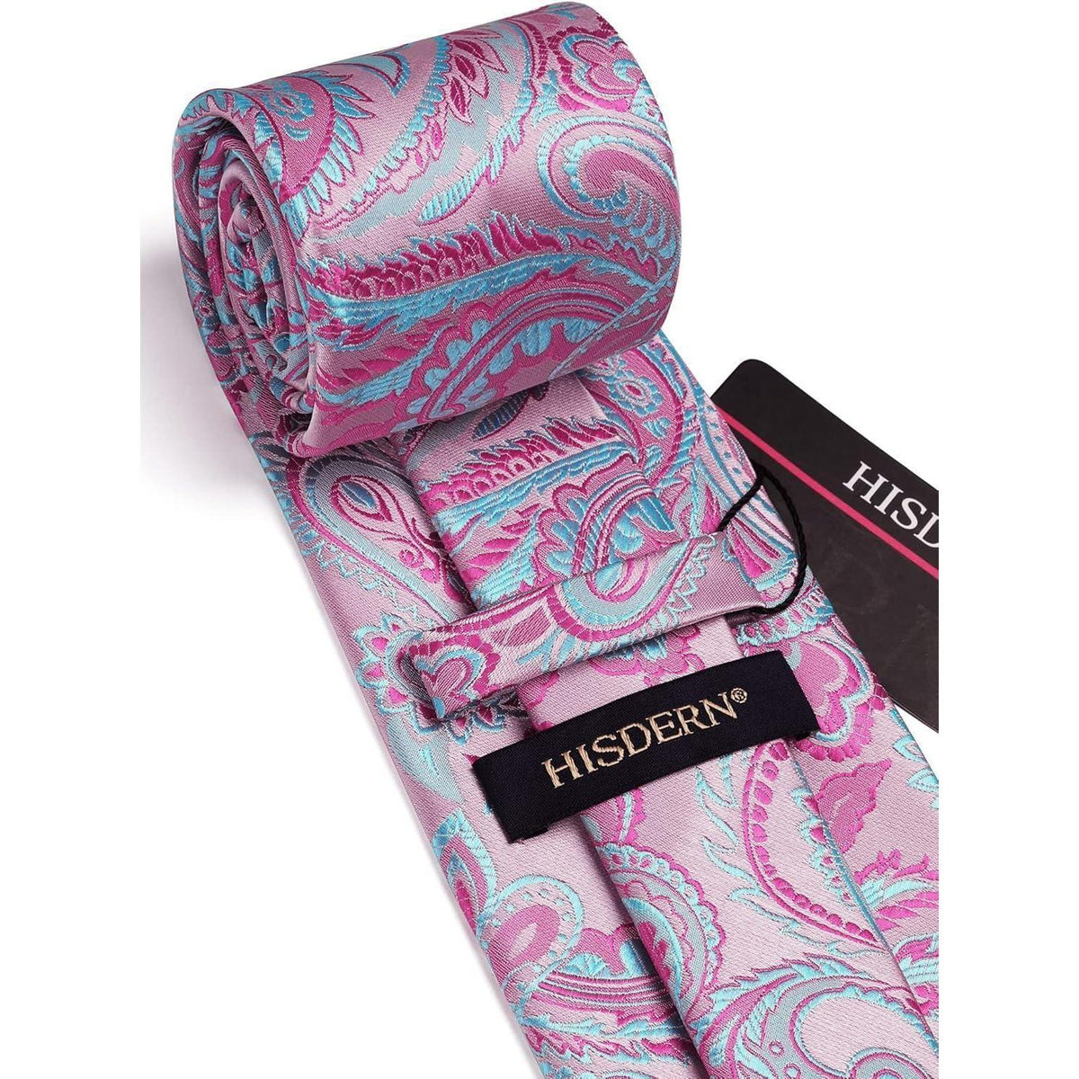 Herren Krawatte & Einstecktuch Set Rosa Paisley Seide