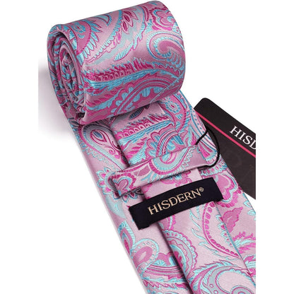 Herren Krawatte & Einstecktuch Set Rosa Paisley Seide