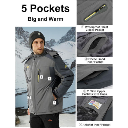 Herren Fleecejacke Winter Warm Gefüttert Winddicht Wasserdicht Jacke Grau M
