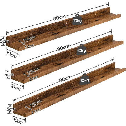 HOOBRO Schweberegale Vintagebraun 3er-Set 90cm - Wandregale
