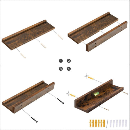 HOOBRO Schweberegale Vintagebraun 3er-Set 90cm - Wandregale
