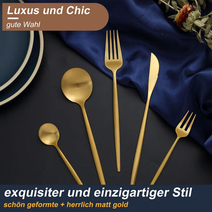 Besteckset Gold Matt 30 Teile für 6 Personen, Edelstahl, Spülmaschinenfest