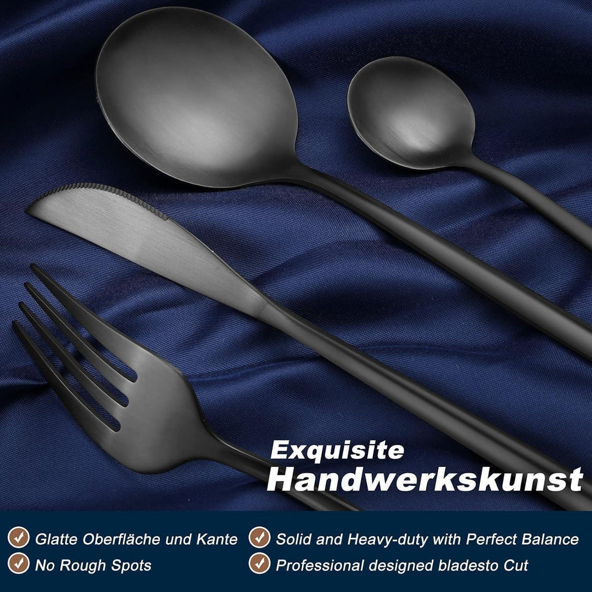Besteckset 30 Teile für 6 Personen, Edelstahl Schwarz Matt, Spülmaschinenfest