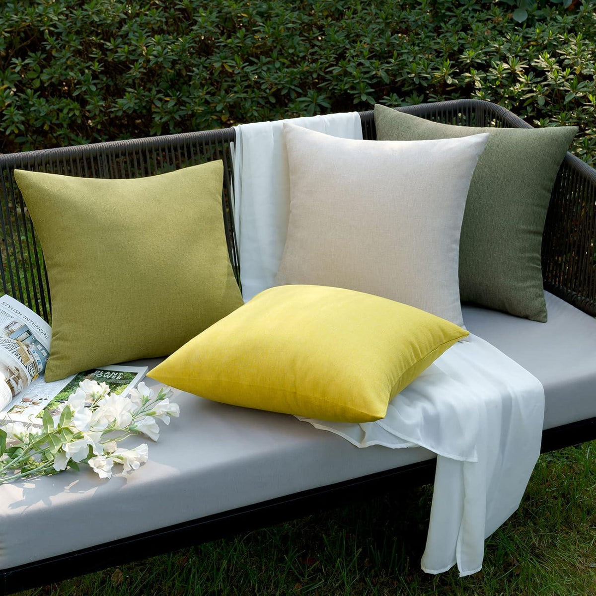 Wasserdichter Outdoor Kissenbezug Set 2er 50x50cm Grasgrün
