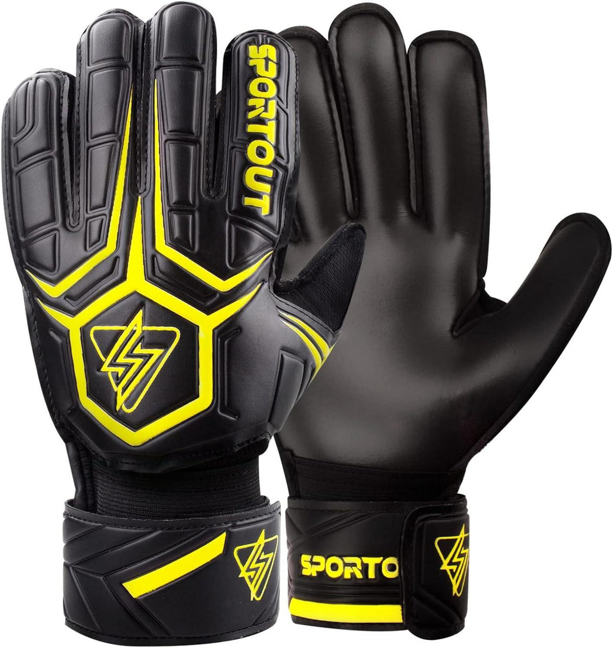 Sportout Fussball Torwarthandschuhe Fingersave 4mm Latex Schwar-Gelb