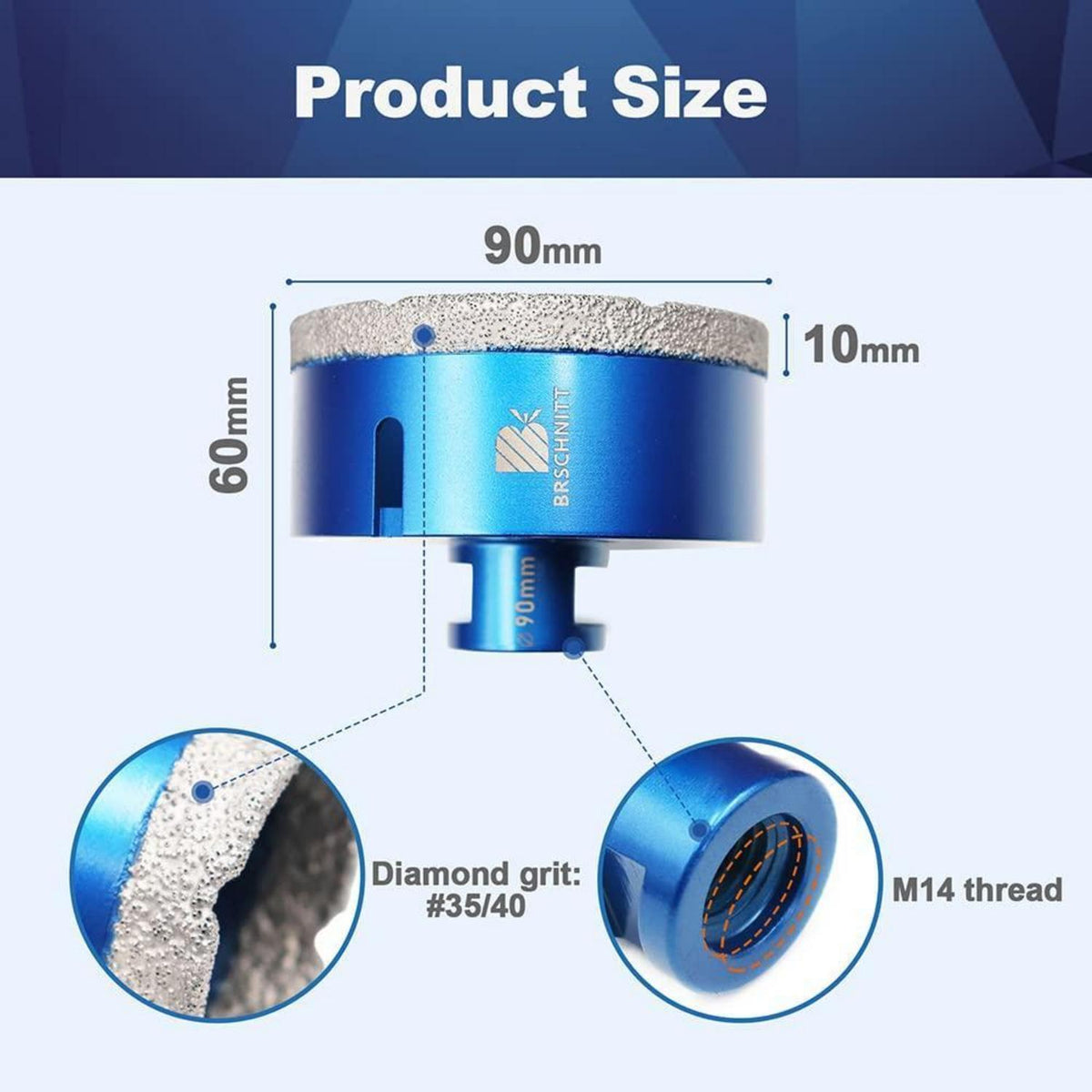 Diamant Fliesenbohrer 90mm 2 Stück M14 für Winkelschleifer