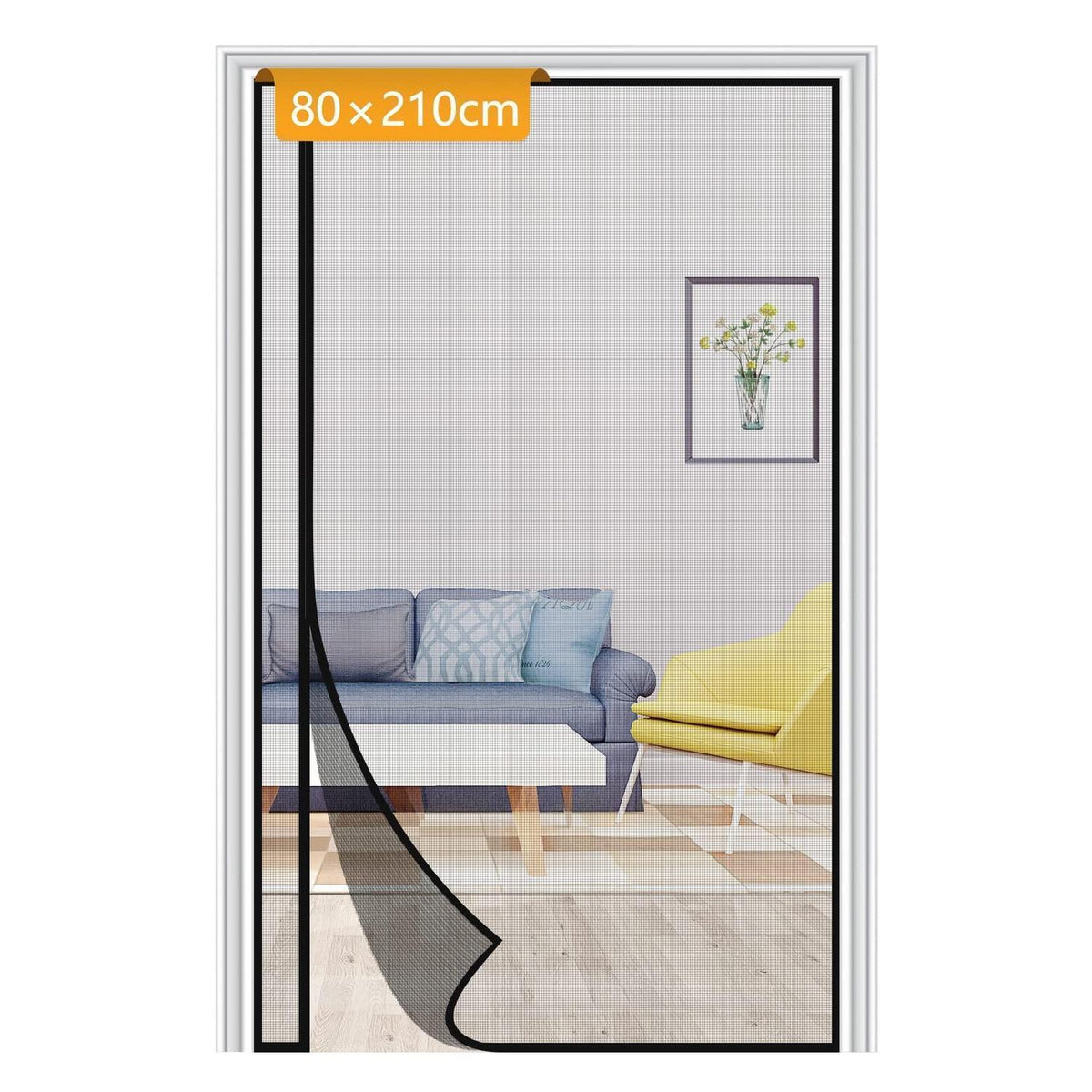 Fliegengitter Balkontür Magnet 80x210cm – Universal Öffnung Schwarz