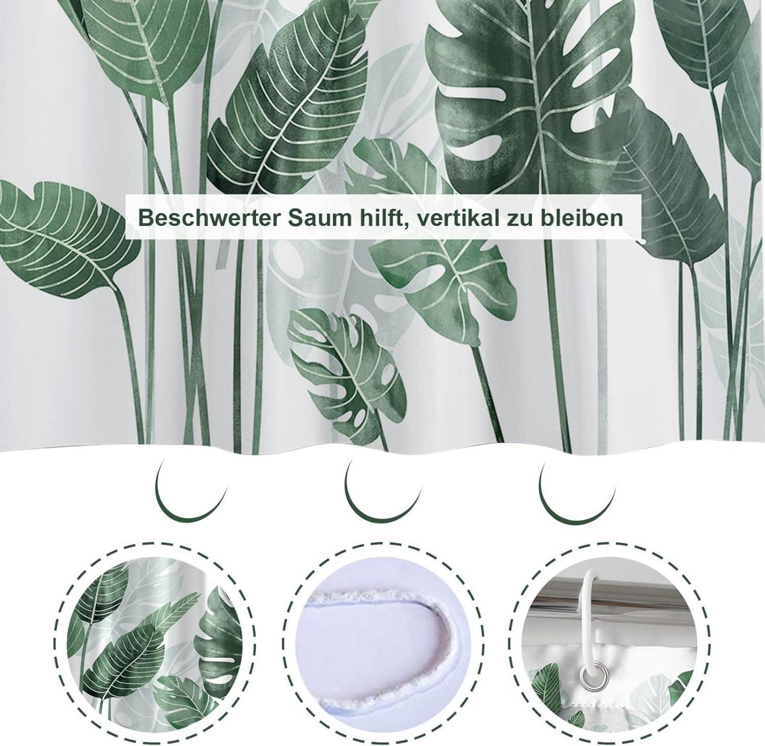 Duschvorhang 180x180 Anti-Schimmel grüne Blätter wasserabweisend - Polyester