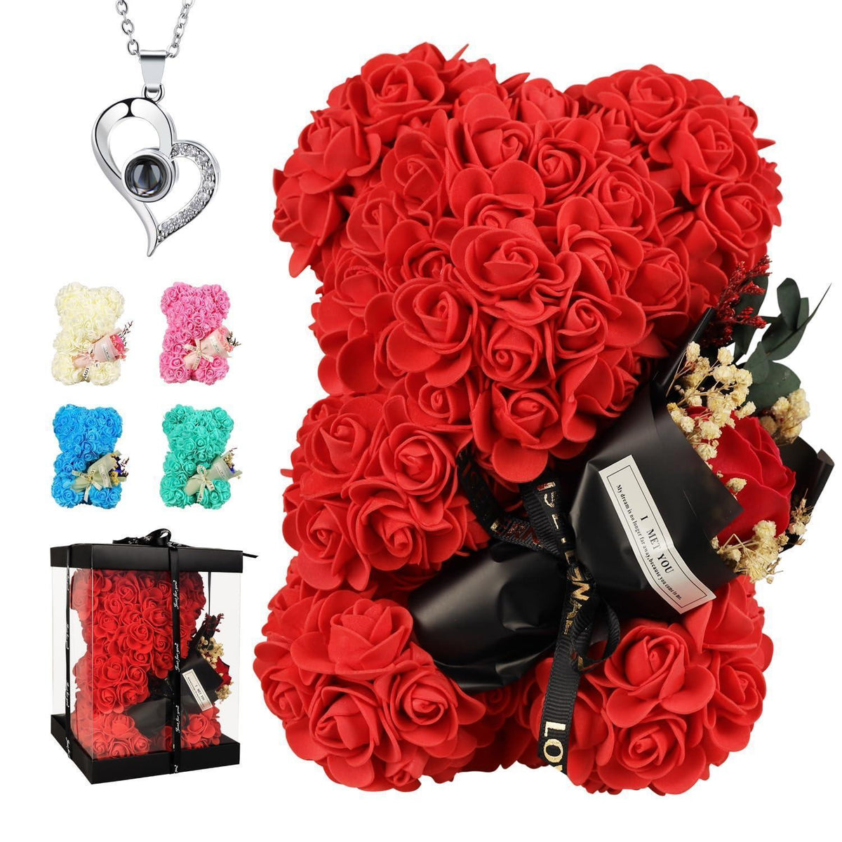 Rosenbär mit "I Love You" Halskette – Romantisches Geschenk für Sie