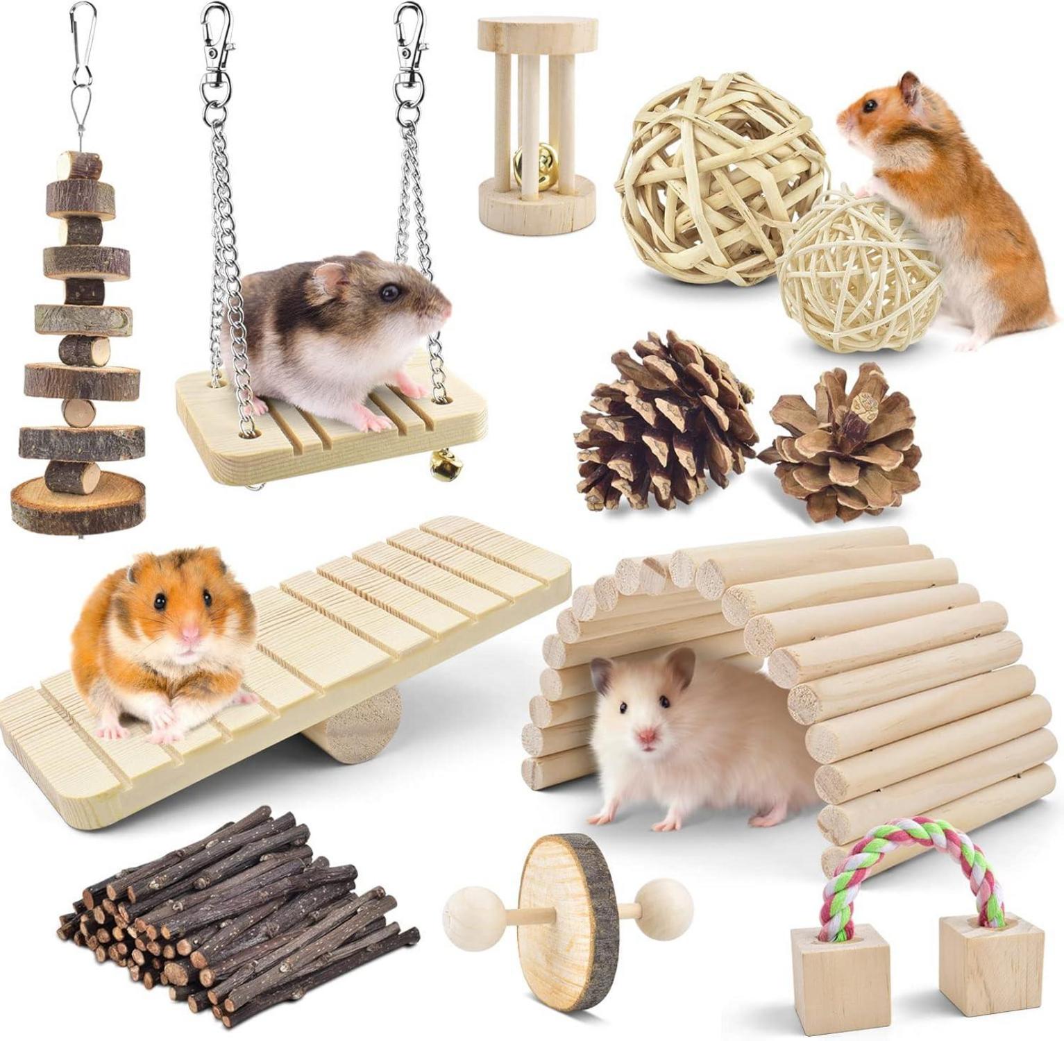 12er Set Hamster Kauspielzeug aus Naturholz