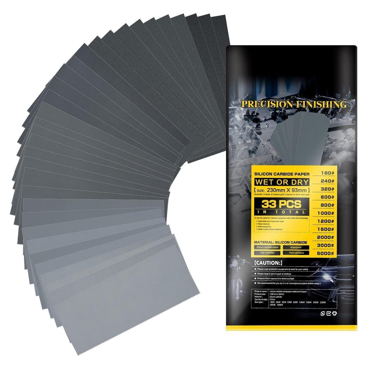 Schleifpapier Set fein & nass, 33 Blätter, 180-5000 Körnung