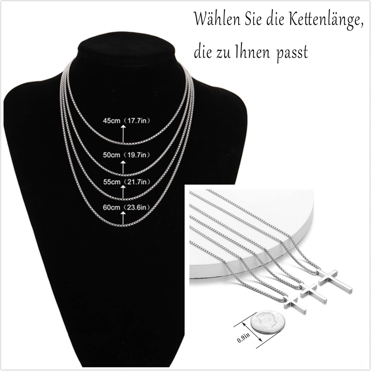 AFSTALR Herren Kreuzkette Silber religiöser Anhänger 45cm Halskette